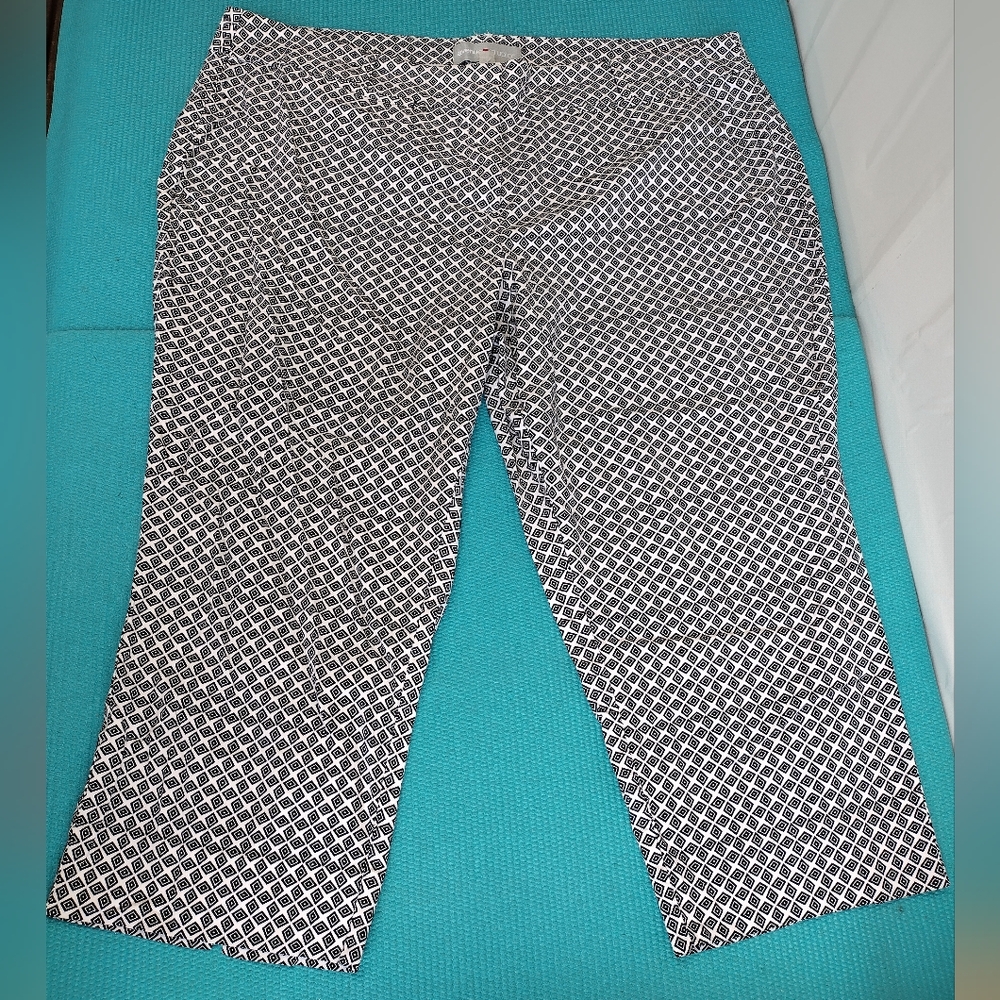Avenue Studio Women's Pull On Capri Crop Pants Stretch Black White Size 24 - Picture 2 of 9